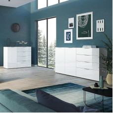 Home Furniture Set of 2 in White Glass Front Sideboard Living Room Dining Room Modern