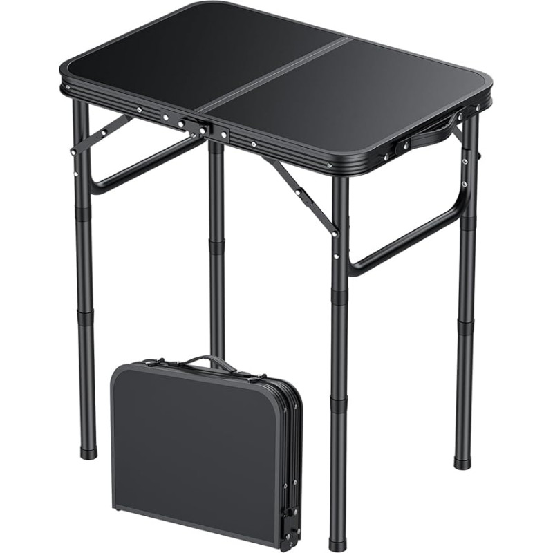 HOMGEN Foldable Picnic Table 58 x 40 cm 3-Way Height Adjustable Folding Table Picnic Table Balcony Barbecue Table Garden Table Camping Table Lightweight & Portable for Outdoor Activities Balcony