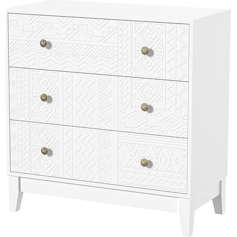 Komoda weiß graviert Textur Sideboard mit 3 Schubladen 80x38x81,8cm Moderner Schubladenschrank Kommode für Schlafzimmer Wohnzimmer Flur Möbel