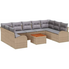 10-ties dalių sodo sofos komplektas su kopėtėlėmis Beige Poly Rattan Akazie, 2-Sitzer Garten Sofa mit Stauraum & Kissen Beige Poly Rattan Gartenlounge Modelis3356292