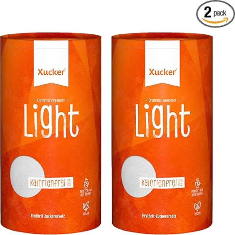 Xucker Light Eritritritolis 1 kg skardinė dviguba pakuotė - bekaloris kristalinio cukraus pakaitalas kaip veganiška ir dantis tausojanti cukraus alternatyva I Be cukraus 0 kcal 100% saldus I 2 x 1 kg