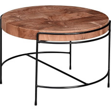 FineBuy Coffee Table Acacia Solid Wood Round 62 cm with Metal Frame Small Living Room Table in Tree Slice Design Handmade Industrial and Natural Look Brown
