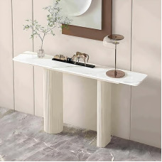 Konsolentisch, schmaler, Langer Eingangstisch für das Wohnzimmer, Konsolen-Akzenttisch, Sofatisch hinter Couch-Akzenttischen, platzsparend und einfach zu montieren (weiß A, 140 cm)