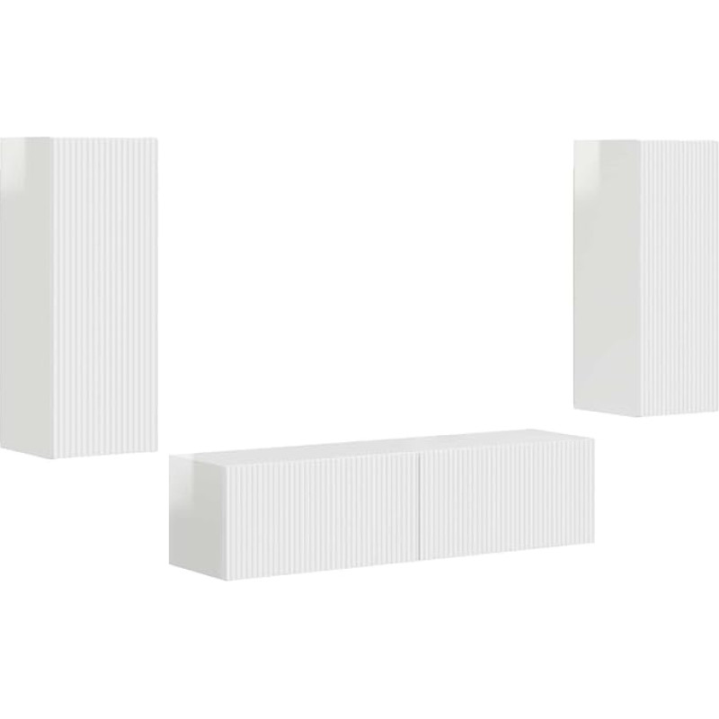 TV Schrank,TV-Schrankset Wandmontiert 2 pcs Hochglanz Weiß Holzwerkstoff,TV lenta Hängend Schrank Fernsehschrank TV Bank Wohnzimmer Möbel Modern Wandschrank für Wohnzimmer Schlafzimmer