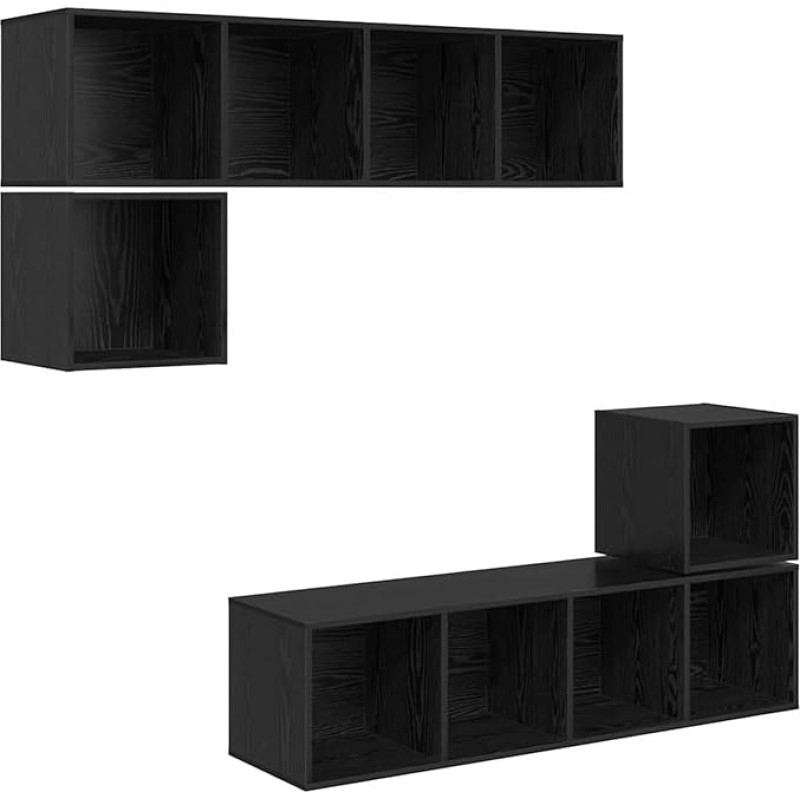 TV Schrank,TV-Schrankset 4 pcs Schwarz Eichen-Optik Holzwerkstoff,TV lenta Hängend Schrank Fernsehschrank TV Bank Wohnzimmer Möbel Modern Wandschrank für Wohnzimmer Schlafzimmer