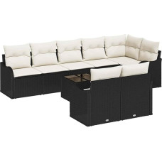 8-teiliges Garten Sofa Set mit Kissen Braun Poly-Rattan, 2-Sitzer Garten Sofa mit Kissen Schwarz Poly-Rattan Gartenlounge Modelis3345757