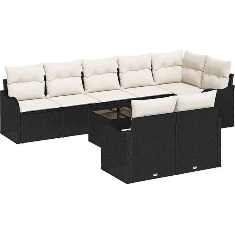 8-teiliges Garten Sofa Set mit Kissen Braun Poly-Rattan, 2-Sitzer Garten Sofa mit Kissen Schwarz Poly-Rattan Gartenlounge Modelis3345757