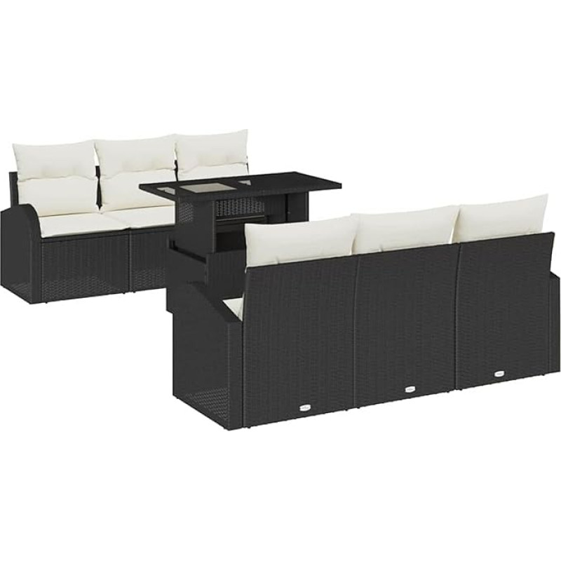 7-Teiliges Garten-Sofa-Set mit Kissen Schwarz Poly Rattan, 2-Sitzer Garten-Sofa mit Stauraum und Kissen Schwarz Poly Rattan Gartenlounge Model3357300