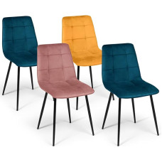IDMarket - Set of 4 Mila Velvet Chairs Mix Colour Blue x2, Yellow Ochre, Pink