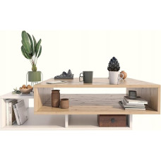 MATKAM Sara kavos staliukas, H 34 x W 100 x D 50 cm, puikiai tinka moderniam ir klasikiniam interjerui, lengvai surenkamas (Artisan Oak White)