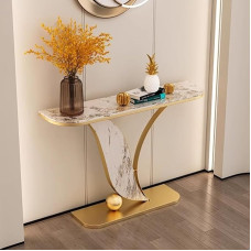 Konsolinis stalas, konsolinis stalas, auksinis konsolinis stalas, modernus prieškambario sofos stalas, didelis dirbtinio marmuro medžio akcento stalas, fojė stalas, vietos taupymas, moderni konsolė namams (spalva