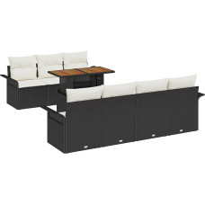 8-teiliges Garten Sofa Set mit Kissen Schwarzes Poly Rattan Gartenlounge Model3358028