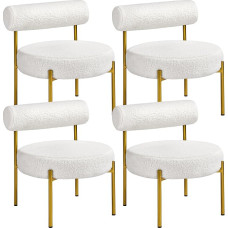 Yaheetech Minkšta kėdė Komplektas iš 4 Boucle audinys Recliner valgomojo kambario kėdės su atlošu Stilinga gyvenamojo kambario kėdė Recliner kėdė