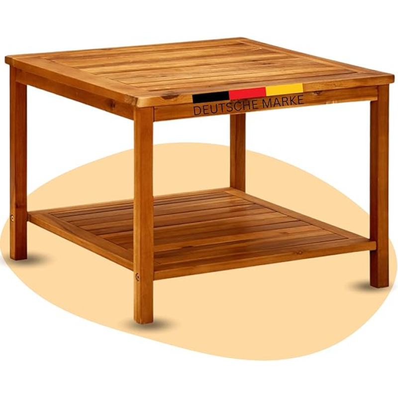 DELUKE® EMMI šoninis staliukas iš medžio masyvo 60 x 60 x 45 cm Kavos staliukas Akacijų šoninis staliukas Kanapa Medinis staliukas Lauko sofos staliukas Sodo staliukas Kvadratinis staliukas