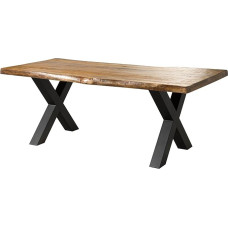 MASSIVMOEBEL24.DE | Freeform 5 - Baumtisch aus Mangoholz - Natur lackiert | X-Beine in anthrazit matt | 200x100x77 | Massivholztisch Baumkantentisch Esstisch