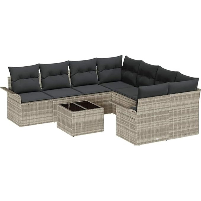 9-teilige Garten Sofa Set mit Kissen Hellgrau Poly Rattan, 2-Sitzer Garten Sofa mit Stauraum & Kissen Hellgrau Poly Rattan Gartenlounge Model3353971