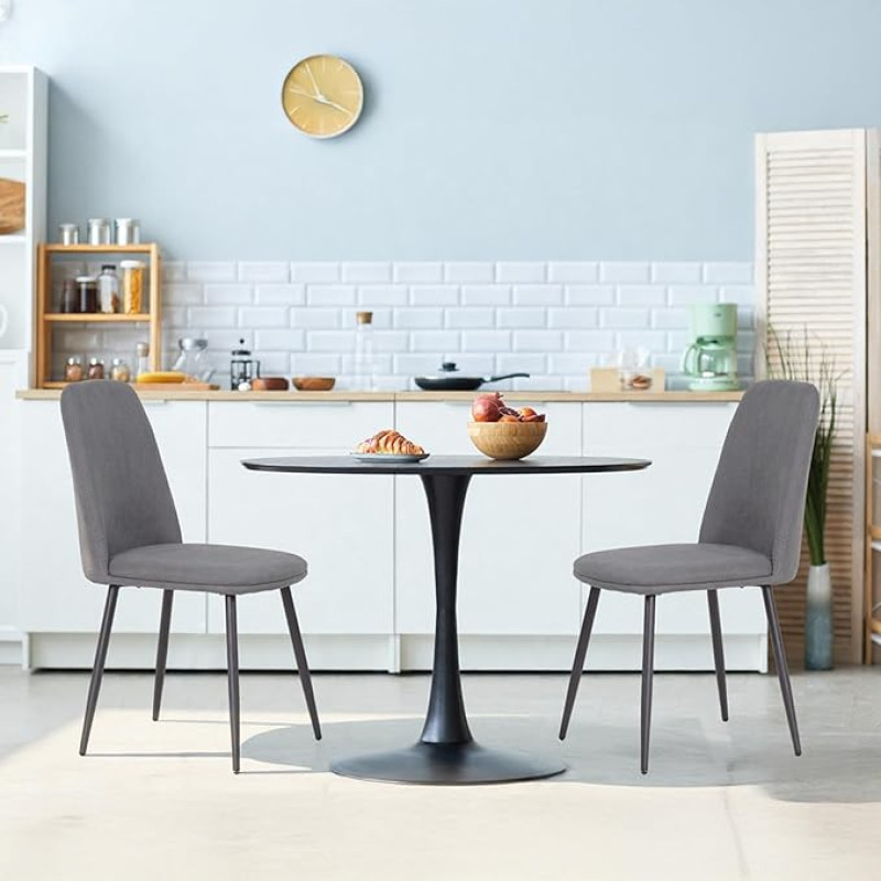 ALBATROS BONO valgomojo kėdės, 2 vnt., pilkos spalvos, retro išvaizdos virtuvės kėdės, ergonomiškos ir paminkštintos, su aksomo užvalkalu ir metalinėmis kojomis, patogios ir lengvai prižiūrimos, valgomasis, svetainė