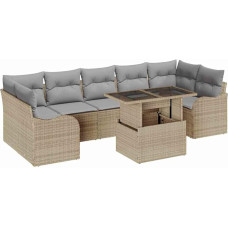 8-teiliges Garten Sofa Set mit Kissen Beige Poly Rattan, 2-Sitzer Garten Sofa mit Stauraum & Kissen Beige Poly Rattan Gartenlounge Modelis3357153