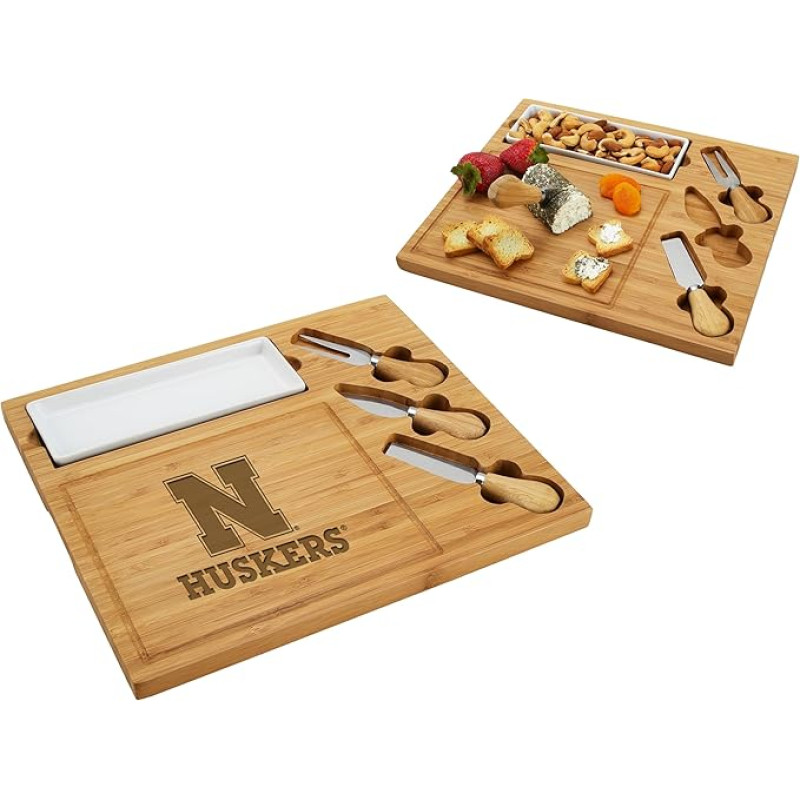 NCAA Nebraska Cornhuskers Officially Licensed Bamboo Cheese/Charcuterie Board with Knife Set and Cheese Markers by Picnic at Ascot