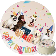 J&M DECO Dog Cake Topper - Edible Cake Decoration Diameter 20 cm - Cake Picture with Cute Dog Motif for Children's Birthday - Sugar Paper Cake Decoration - Ready to Use