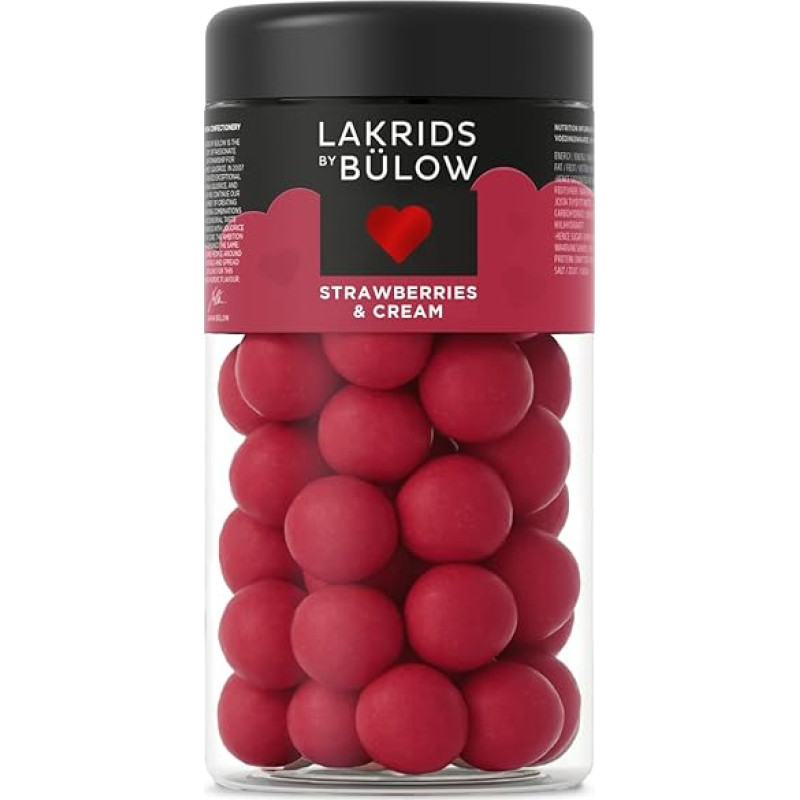 LAKRIDS BY BÜLOW - STRAWBERRIES & CREAM - 270g - Daniški saldymedžio rutuliukai - saldus saldymedis su braškėmis, baltuoju šokoladu ir grietinėle