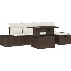 6-teiliges Garten Sofa Set mit Kissen Braun Poly Rattan Gartenlounge Model3359865