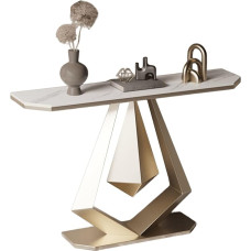 Generisch Italienischer Konsolentisch für den Eingangsbereich - Schmaler Konsolentisch mit dickem Metallfuß, Kleiner Sofatisch für Wohnzimmer und Büro, Gold-weiße Ausführung (80x30x80cm)