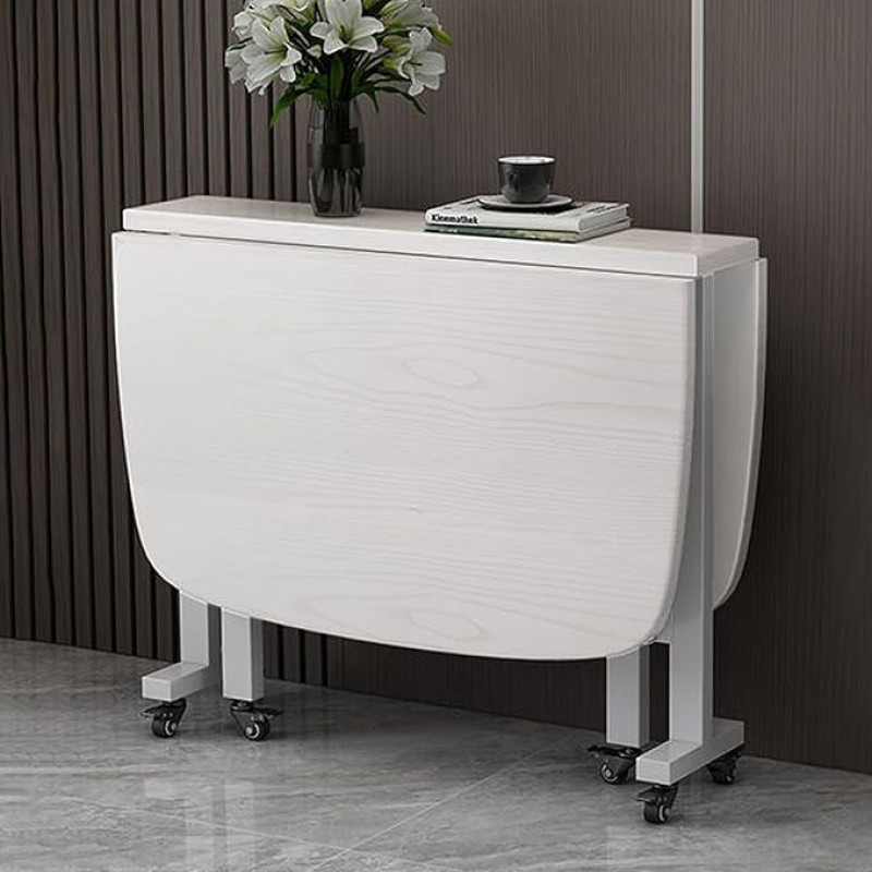 Extendable Wooden Dining Table with Wheels for Small Spaces, White (120 x 80 x 75 cm)