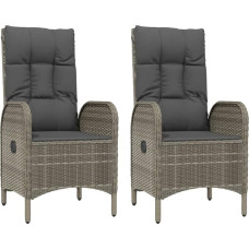 vidaXL 2 x sodo kėdės, sodo kėdės, aukštos atlošo rotango kėdės, sodo baldai, poilsio kėdė, poli rotango, pilka