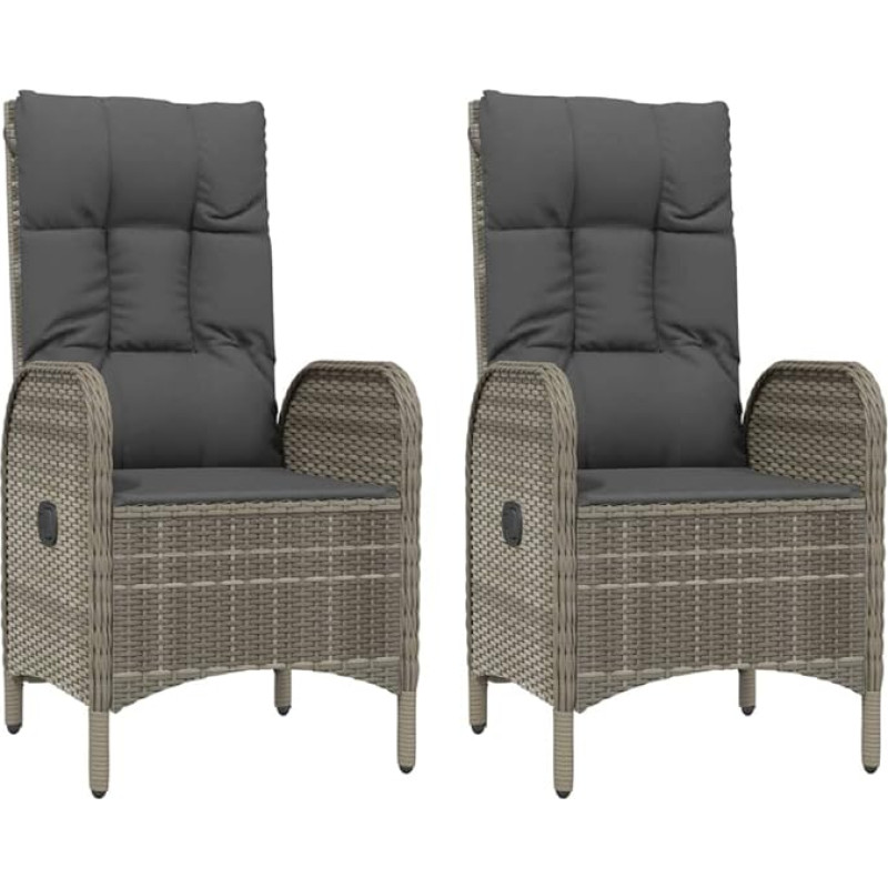vidaXL 2 x sodo kėdės, sodo kėdės, aukštos atlošo rotango kėdės, sodo baldai, poilsio kėdė, poli rotango, pilka