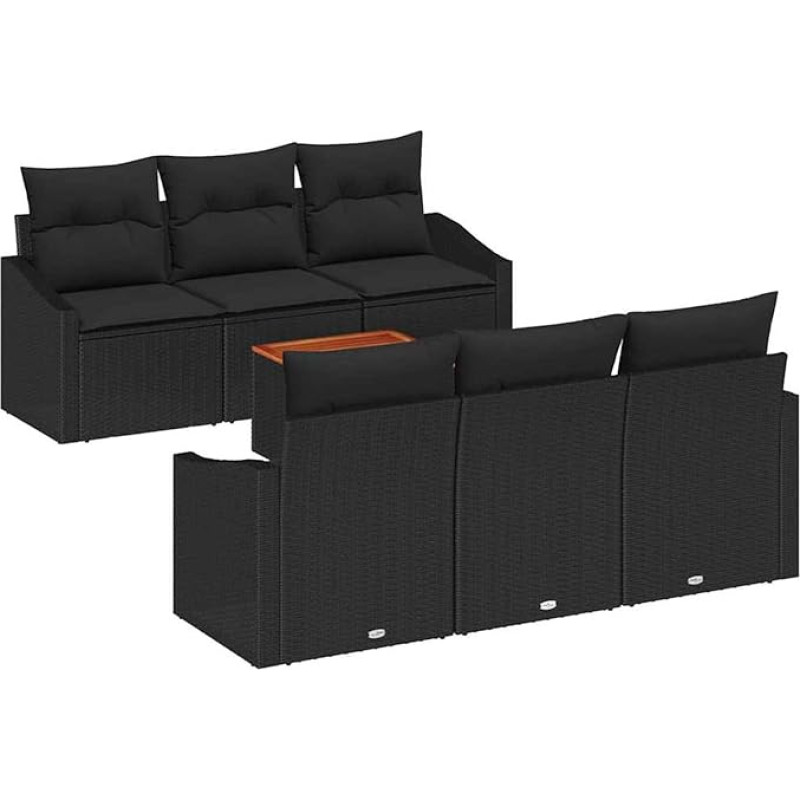 7-teiliges Garten Sofa Set mit Kissen Schwarz Poly-Rattan Akazie Gartenlounge Model3347779