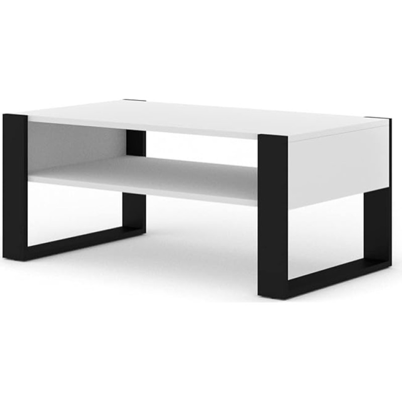 BIM baldai Nuka F Kavos staliukas 110 x 60 cm Šoninis staliukas su lentyna Rankų darbo baltas matinis