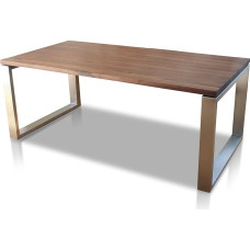 Miuncheno valgomojo stalas iš medžio masyvo Nerūdijančio plieno serija Riešutmedžio masyvus amerikietiškas 140 x 80 cm medinis stalas Nerūdijančio plieno metalinis plienas Premium valgomojo stalo dizainas Stalas Nerūdijančio plieno stalo rėmas