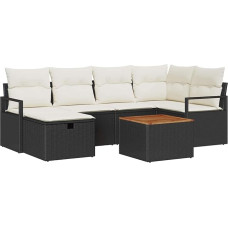 7-teiliges Garten Sofa Set mit Kissen Schwarz Poly Rattan, 2-Sitzer Garten Sofa mit Stauraum & Kissen Schwarz Poly Rattan Gartenlounge Modelis3360869