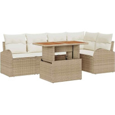 6-teiliges Garten Sofa Set mit Kissen Beige Poly Rattan, 2-Sitzer Garten Sofa mit Stauraum & Kissen Beige Poly Rattan Gartenlounge Modelis3358325