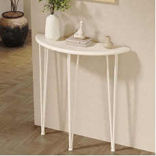 Halbrunder Konsolentisch, Beistelltisch Schmal, Massivholzplatte, Console Table für Flur, Wohnzimmer, Schlafzimmer(White,60x25x80 cm/24x10x31 in)