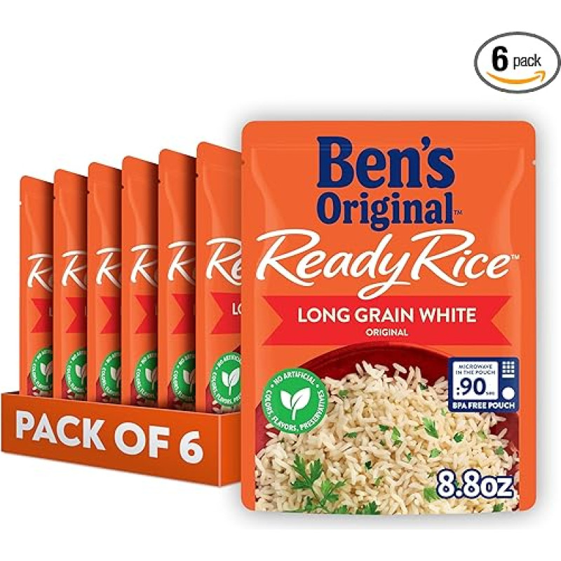 BEN'S ORIGINAL Ready Rice Original Long Grain White Rice Easy Dinner Side 250 ml maišelis (6 vnt.)
