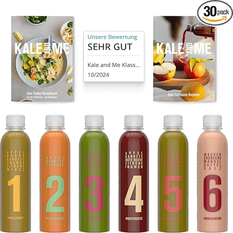 Kale&Me Kale and Me 5 Day Classic Juice Treatment with 30 Bottles of 320 ml without Additives, 6 Flavours from Regional Production, Price Includes 7.50 € Deposit