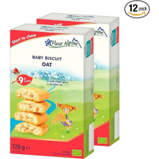 Fleur Alpine Baby Cookies Oatmeal - 12 x 2 Delicious Baby Snacks for Delicious, Smooth Breakfast Porridge or Snack for in Between | Simple Whole Grain Snack Biscuits | 9 Months