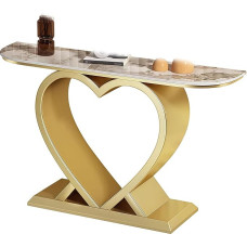 Marmurinis konsolinis stalas, įėjimo stalas interjero apdailai su metaliniu rėmu, modernus įėjimo stalas, skirtas įėjimui, prieškambariui, prieškambariui, svetainei, gyvenamajam kambariui (auksinis + rudas, 100 cm / 39,3 colių)