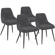 IDMarket - Set of 4 THALYA Dark Grey Velvet Chairs with Armrests
