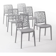 Polipropileno stiklo pluošto sukraunamos kėdės Vidinės virtuvės valgomojo lauko sodo baro restorano kėdės Šiuolaikinis dizainas Anna (6 kėdės, tamsiai pilka)