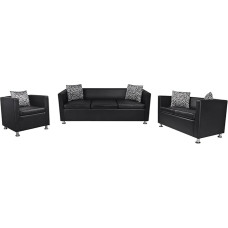 Sofos komplektas iš dirbtinės odos, 3 sėdimos vietos + 2 sėdimos vietos + fotelis, sofa lova, sofa lova, sofos ir sofos, sofa su atlošu, juoda