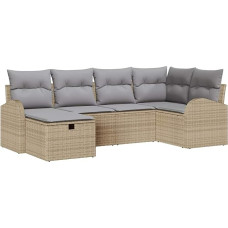 6-teiliges Garten Sofa Set mit Kissen Beige Poly Rattan, 2-Sitzer Garten Sofa mit Stauraum & Kissen Beige Poly Rattan Gartenlounge Modelis3360411