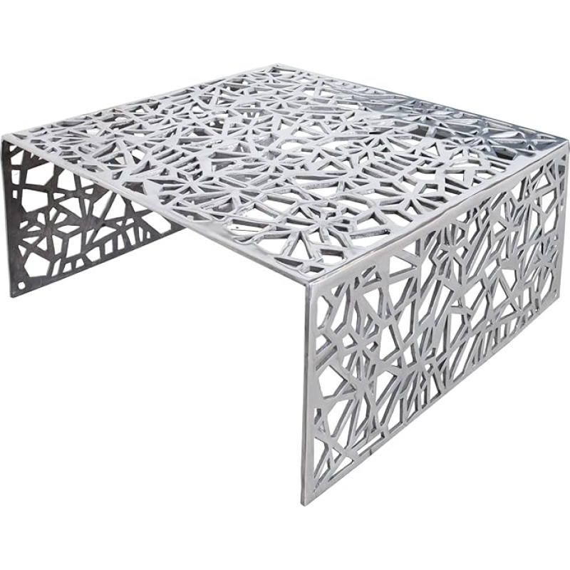 invicta INTERIOR Stilingas kavos staliukas Abstraktus 60 cm aliuminio sidabro spalvos trikampio dizaino staliukas Aliuminio svetainės staliukas