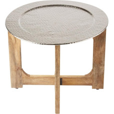 Svetainės staliukas Kavos staliukas Apvalus modernus metalas ir medis Skersmuo 60 cm Maroko apvalus senovinis sulankstomas staliukas Modernaus dizaino apvalus sofos staliukas su sidabro blizgesio padėklu