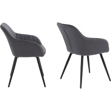 Happy Garden Bertil Set of 2 Velvet Chairs Grey - Modern Style with Padded Velvet Back and Armrests and Black Metal Legs