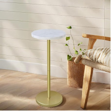 Gamtos marmuro gėrimų stalas pjedestalo stalas Mažas apvalus šoninis stalas Martini stalas gyvenamajame kambaryje Vonios kambarys Maža erdvė (balta)