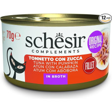 Schesir, tunas su moliūgu sultinyje, papildomas drėgnas maistas katėms, originalus receptas, 100% natūralus, 12 skardinių po 70g