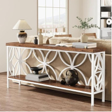 Schmaler Konsolentisch, Rustikaler Konsolentisch Schmal mit Stauraum, Dekoratives Möbelstück für Eingangsbereich, Wohnzimmer, Foyer, Flur(White,160cm/63in)